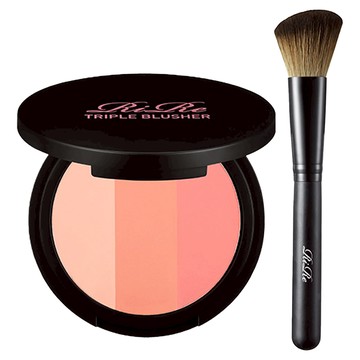 RiRe 三色腮紅餅+腮紅刷組 Set  10g 1組  淺桃色+桃色+粉桃紅