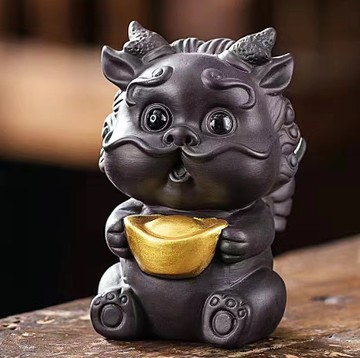 預購【保庇BOBEE】 中國工藝 家財萬貫恭喜發財貔貅擺件公仔 - 黑泥元寶貔貅 + 送招福小金龜 X 1