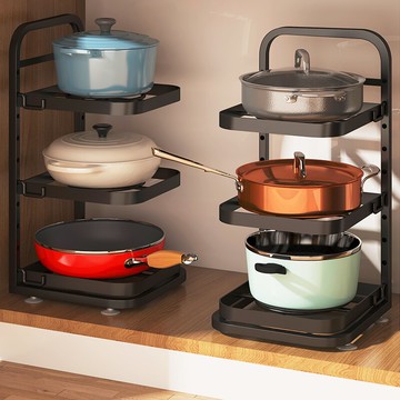 廚房鍋架子多層置物架窄夾縫臺面家用放鍋具下水槽櫥柜內分層收納【摩可美家】