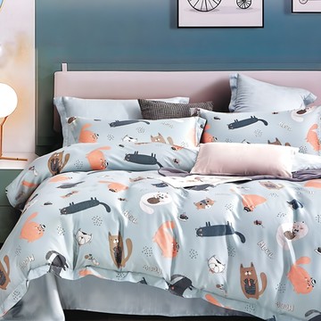 Grace Life 精緻童心系列 100%天絲兩用被床罩組  鋪棉床罩 + 鋪棉兩用被套 + 歐式鋪棉枕套 2個 +美式信封枕套 2個 +抱枕  雙人  愛逗星球