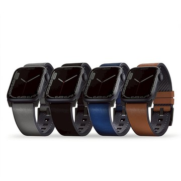 Apple Watch 42/44/45/49mm 共用款Straden 防潑水皮革矽膠錶帶 藍色 42(1-3代)/44/45/46/49mm 共用款