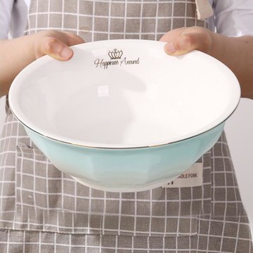 陶瓷大湯碗家用歐式金邊簡約時尚輕奢大號湯盆子加厚防燙裝湯碗具