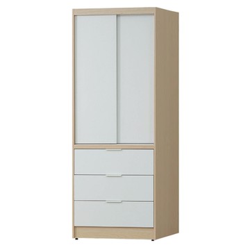 文創集 普伊斯2.7尺推門三抽衣櫃(二色可選)-81x60x202cm免組
