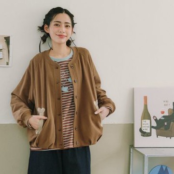 【Dailo】俏皮狗骨頭棒球開襟刷毛外套 黑 綠 咖