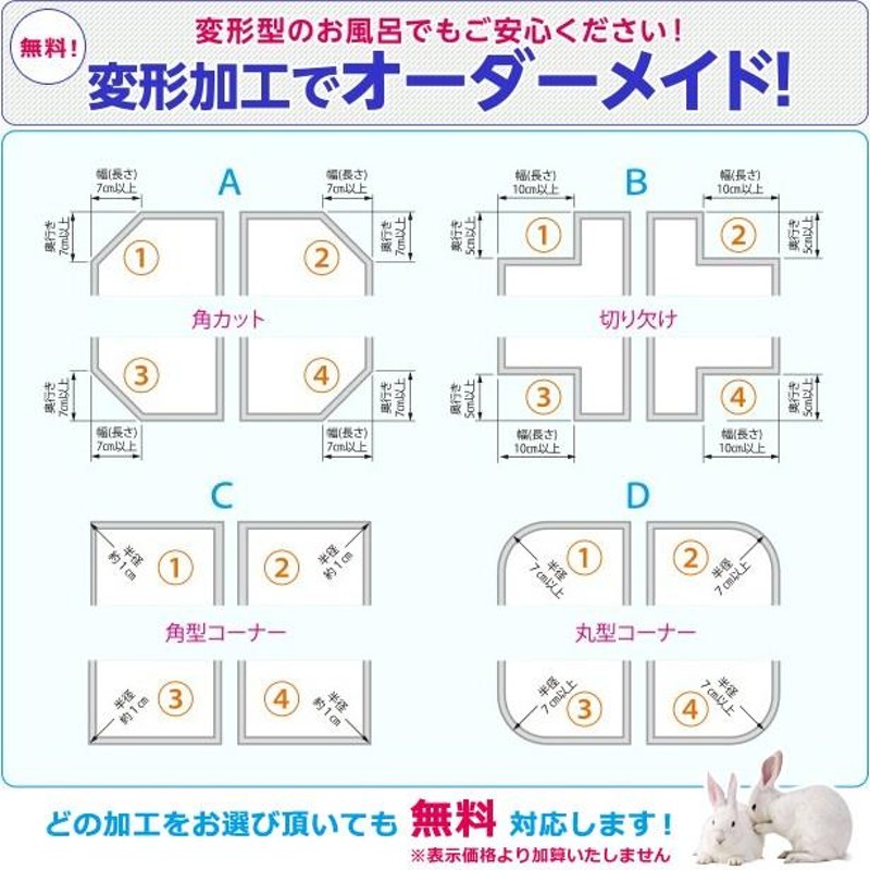 オーダー風呂蓋 間口96〜100cm×奥行き81〜85cm 変形 オーダー風呂フタ