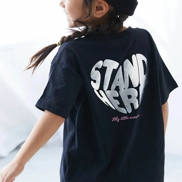 日本 devirock - 100%棉 閃亮金屬印花短袖上衣-愛心文字-黑