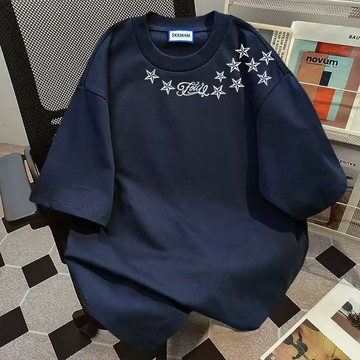 【臺灣現货】夏季短袖 流行T恤 短袖T恤 時尚T恤 圓領潮流短袖上衣 透氣短袖t-shirt  情侣T恤 五色寛松英文星