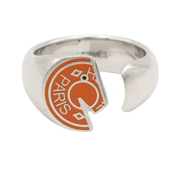 HERMES 愛馬仕 Carrousel 戒指 橘/銀色 金屬 H077326F 【二手名牌BRAND OFF】