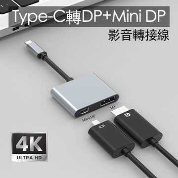 Type-C轉DP+Mini DP影音轉接線USB-C 4K高清轉接器USB-C to Mini DisplayPort 影音訊號轉接器