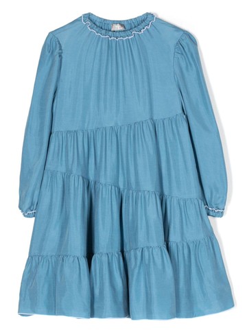 Il Gufo - tiered-skirt ruffled dress - kids - Cupro - 8 - Blue
