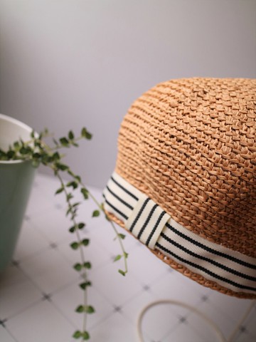 手工勾針卡其色貝蕾帽貝雷帽拉菲亞草帽帽子文青時尚母親節禮物