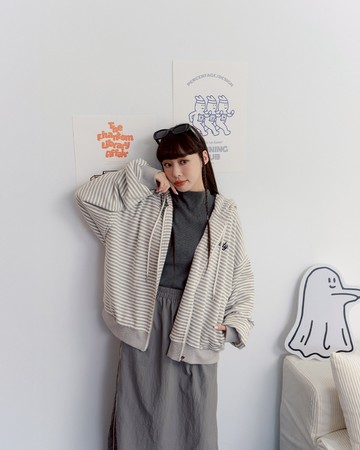 P/D幽靈 幽靈印圖條紋連帽外套