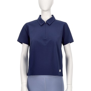 New Balance 女款 藍色 NB 拉鍊 領口 運動 休閒 T恤 上衣 短袖 WT51404NNY