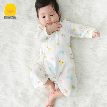 黃色小鴨寶寶連體衣春夏嬰兒純棉紗布哈衣新生兒蝴蝶衣0-6和尚服