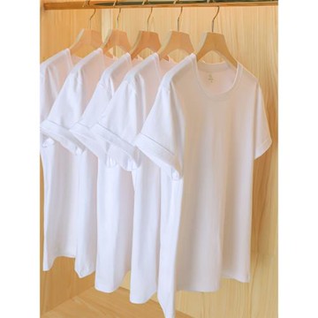 買一送一 200g重磅純棉短袖純色打底t恤白色T恤男女基礎款寬松夏