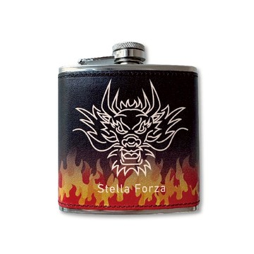【客製刻字】6OZ不銹鋼酒壺附漏斗-真皮酒器-火龍