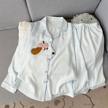 【台灣出貨】可愛帽子小狗雲朵棉紗感睡衣女春秋季長袖長褲甜美少女家居服套裝睡衣長袖睡衣居家睡衣居家服睡衣套裝女生睡衣