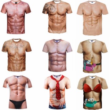 假肌肉腹肌搞笑整蠱短T恤年會服裝男cosplay假腹胸肌表演道具衣服