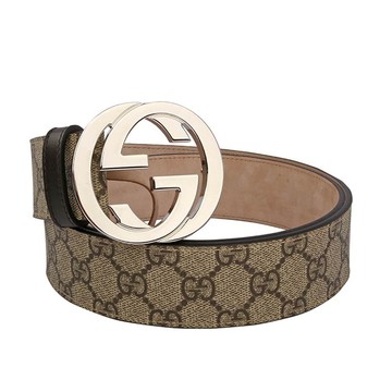 GUCCI 大雙G 銀logo防水皮革皮帶(咖啡色) 411924 KGDHN 9643