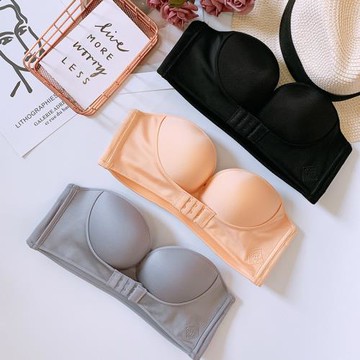 氧氣QQ糖 性感無肩帶隱形防滑無鋼圈女內衣小胸加厚前扣聚攏文胸