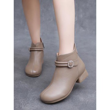 短靴女2025新款冬季單靴真皮平底女靴大碼41一43時尚軟面加絨皮靴