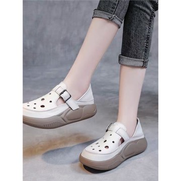 軟底洞洞鞋女鏤空透氣百搭厚底休閑運動涼鞋2024夏季新款時尚女鞋