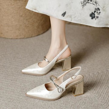 新中式國風包頭涼鞋女2025夏季新款仙女風配裙子尖頭中空高跟女鞋