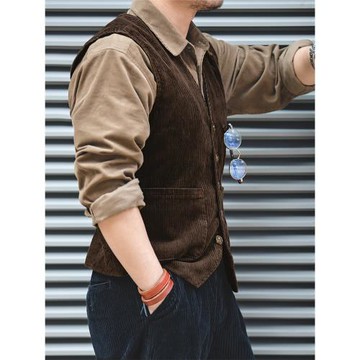 馬登工裝日系復古外搭疊穿燈芯絨馬甲背心秋季阿美咔嘰無袖外套男
