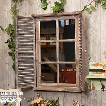 法式鄉村做舊復古假窗壁掛壁飾 酒吧咖啡店擺件園藝雜貨1入