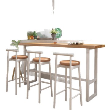 咖啡廳靠窗隔斷吧臺一體酒吧靠墻實木高腳桌休閑陽臺長條桌椅組合[DD010109]