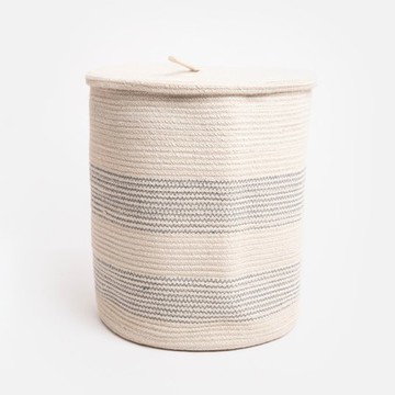 艾禮思繩編含蓋收納籃 藍條紋