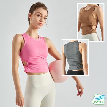 任-【BODYAIR嚴選】羅紋俏皮側露腰背心(瑜珈.運動.慢跑)