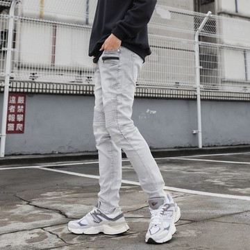 【AMERO】男女款 機車紋 彈性 牛仔褲情侶裝