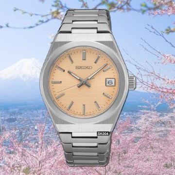 SEIKO 精工 CS系列/Lady簡約條紋香檳色面34㎜精鋼款 SK004(SUR577P1/6N42-00N0P)