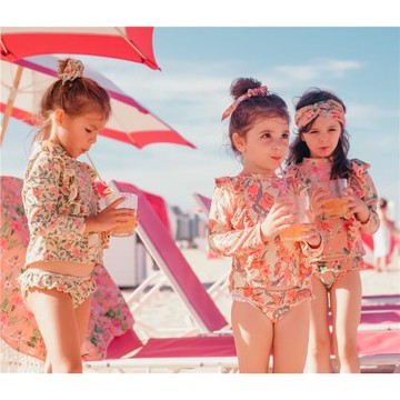 潮童 現貨louise misha新款女童長袖花朵防UV防曬泳衣分體套裝