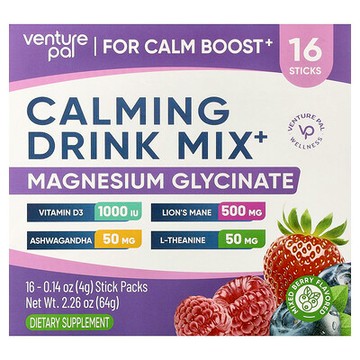 Venture Pal, 舒緩混合飲品+，甘氨酸鎂，什錦漿果味，16 條，每條 0.14 盎司（4 克）