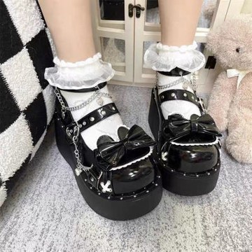 【台灣有貨】實拍 原創加絨lolita朋克y2k辣妹厚底皮鞋圓頭單鞋女洛麗塔大頭鞋lo鞋