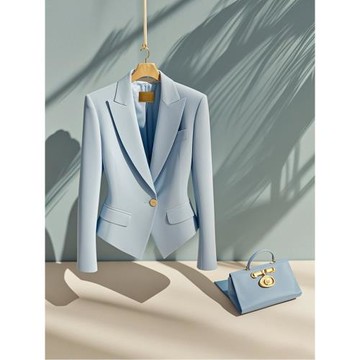 歐貨女士藍色收腰炸街西裝外套