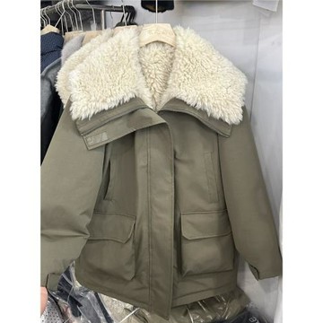 趙露思同款羊羔毛加厚工裝派克服女2025新款中長款保暖沖鋒衣外套