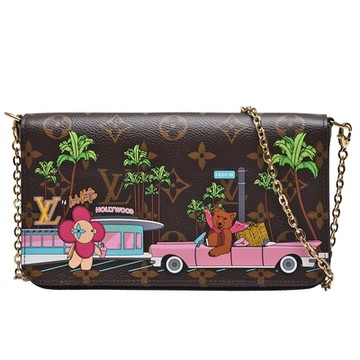 LV Louis Vuitton路易威登 M80859經典FÉLICIE POCHETTE開車的著名加州小熊印花帆布斜背包