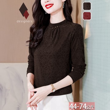 立領滿版釦飾壓褶玫瑰緹花上衣(3色) M-3XL【184429X】【現+預】☆流行前線☆