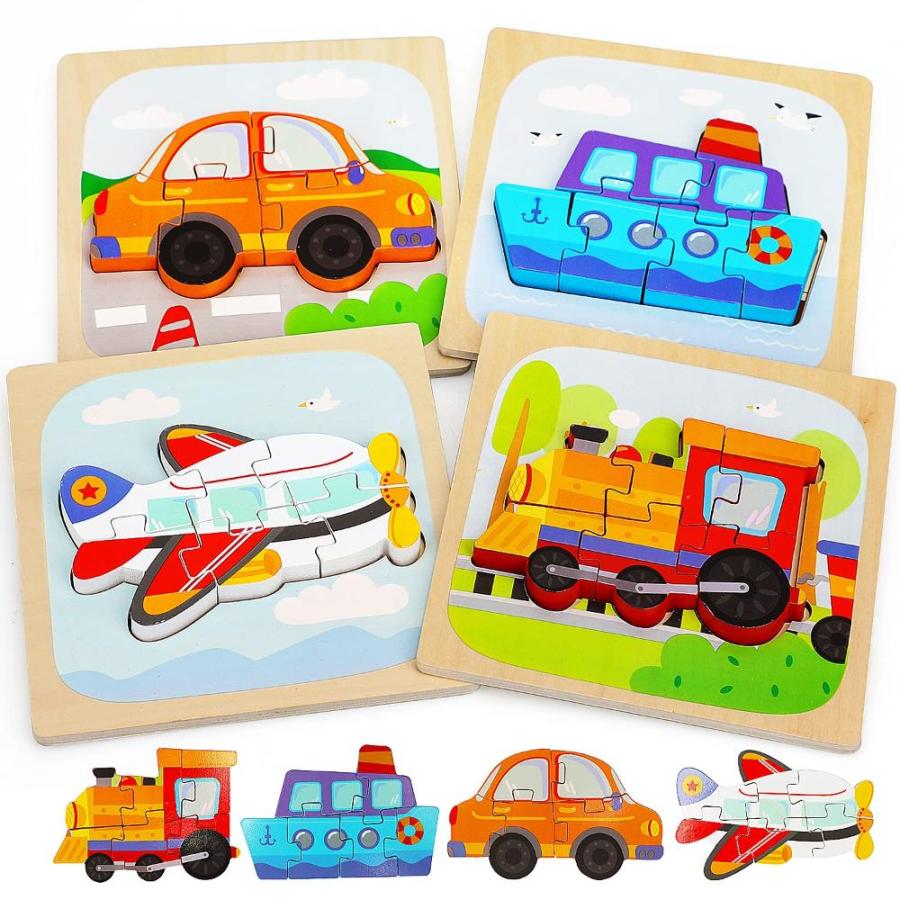 Wooden Toddler Puzzles Toys Gifts, 4 Pack Animal Shape Jigsaw