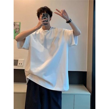 夏季新款重磅純棉短袖T恤男裝休閑寬松圓領純色半袖打底衫上衣男