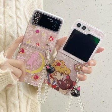 ins美少女適用三星galaxyzflip6手機殼zflip7防摔zflip3/4創意個性貝殼紋軟邊三星折疊手鏈女zflip4套w24flip