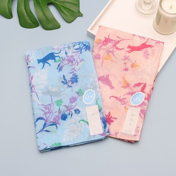 京都抗UV圍巾-貓(粉/藍)