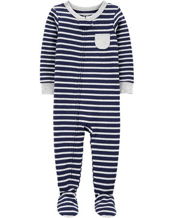 Toddler 1-Piece Striped 100% Snug Fit Cotton Footie PJs