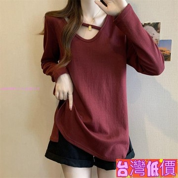 悅裳💎台灣免運💎中長款打底衫鏤空長袖t恤女秋季新款設計感寬鬆大尺碼顯瘦上衣正肩 t恤上衣美式上衣韓版女裝韓系t恤女薄