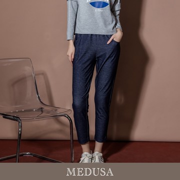 現貨【MEDUSA 曼度莎】藍色純棉舒適哈倫褲（M-2L）｜女休閒長褲 女休閒褲 褲子