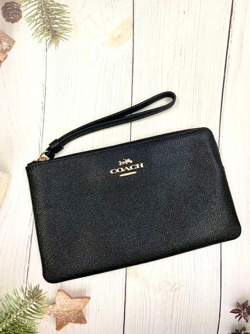 現貨在台~COACH  大C LOGO 皮革款單層手拿包-黑色