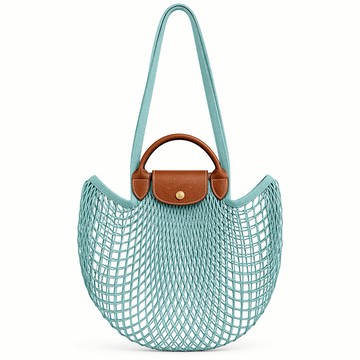 [平輸版]LONGCHAMP LE PLIAGE FILET系列網狀棉質手提/肩背兩用包(潟湖藍)真品平輸